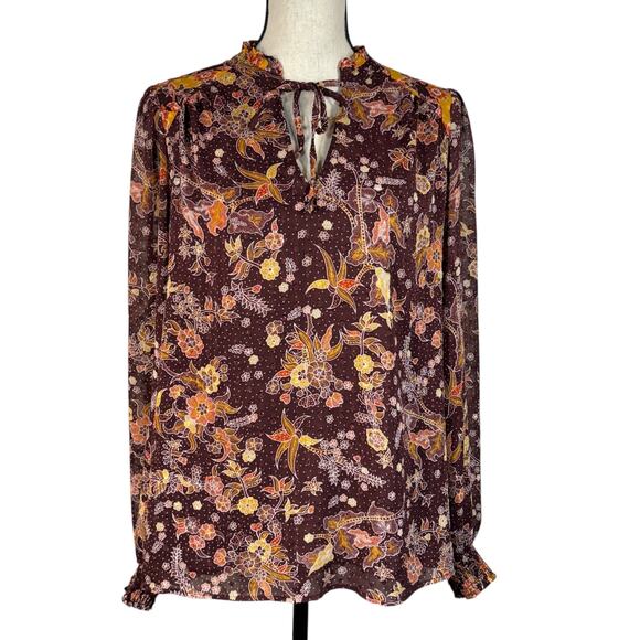Maison d’Amelie Large Top Floral Lined Keyhole V-Neck Long Balloon Sleeves Mult - Picture 1 of 10